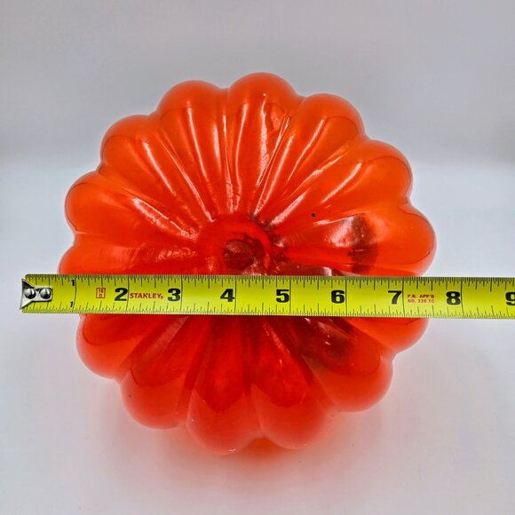 Hand Blown Art Glass Pumpkin Orange Gold Flecks Stem Halloween Fall Decoration - Picture 3 of 10